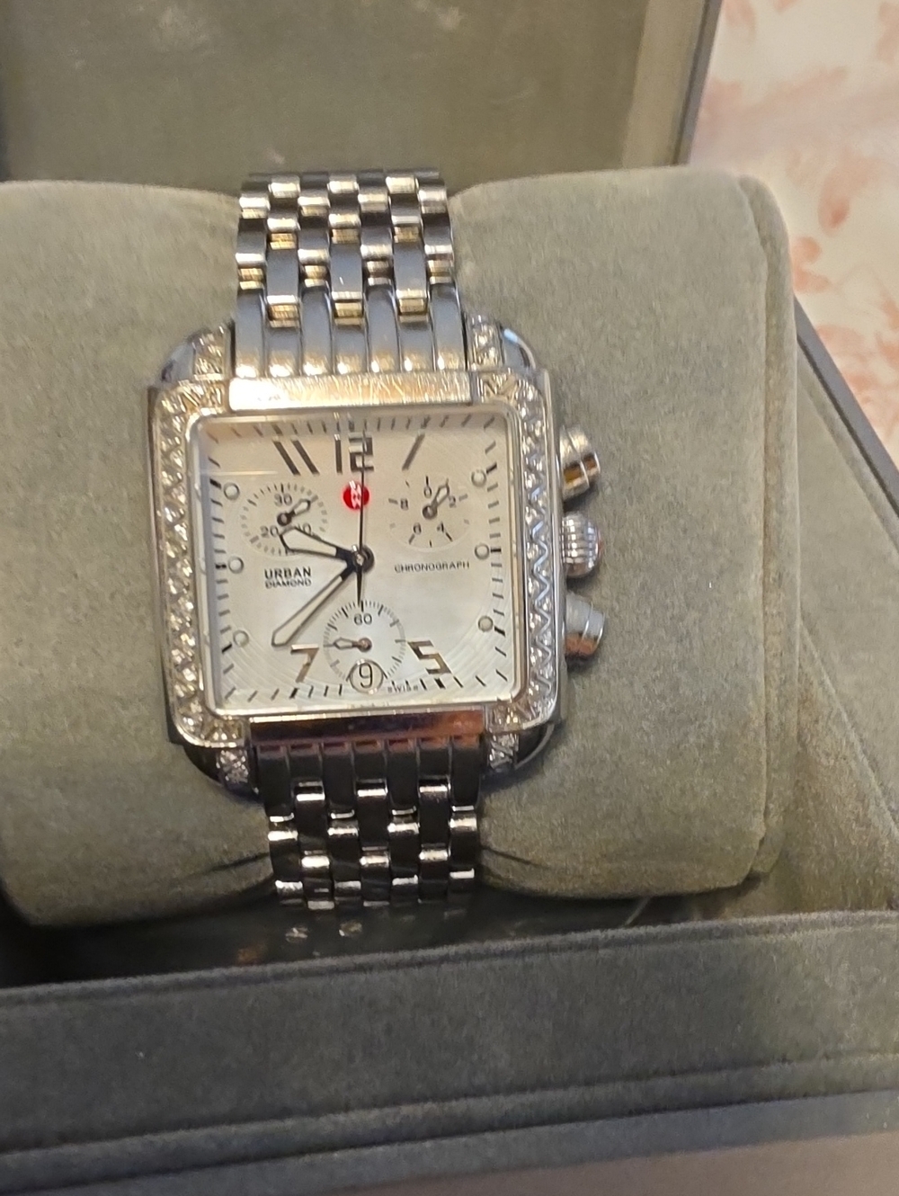 Michele Urban Diamond Stainless Steel Chronograph Watch